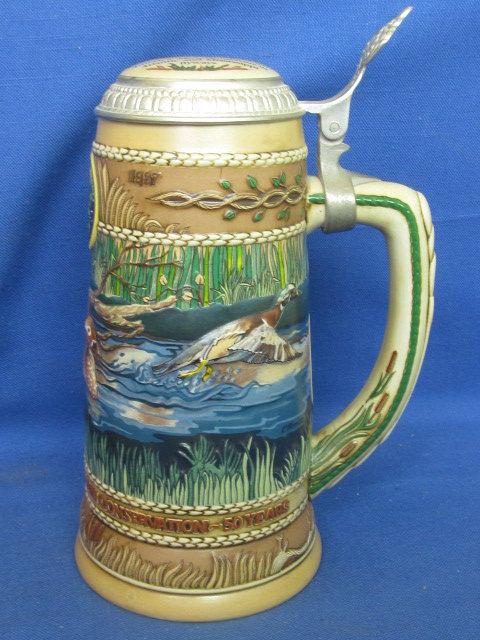 6 Unique Beer Steins: 5 Budweiser with 2 Scenes Each & Ducks Unlimited 1987 Wood Duck 1st Edition