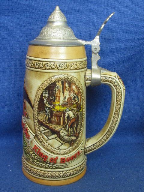6 Unique Beer Steins: 5 Budweiser with 2 Scenes Each & Ducks Unlimited 1987 Wood Duck 1st Edition