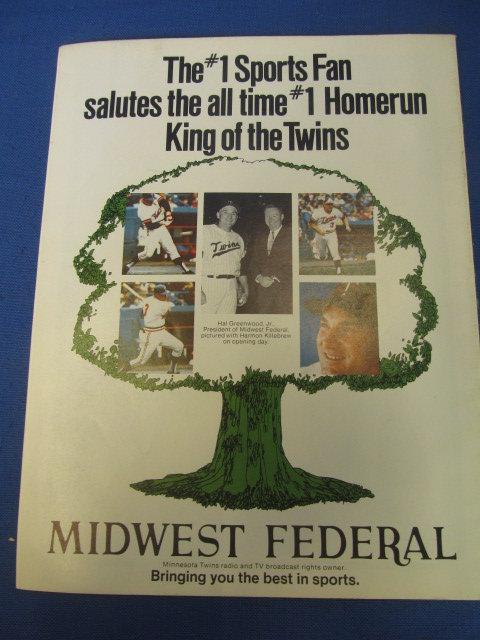 Original Program Minnesota Twins “Harmon Killebrew” ($1 Cover Price) from 1970's