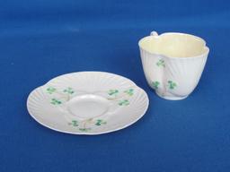 Belleek Co Fermanagh Ireland China – Cup & Saucer Set – Harp & Shamrock Pattern -