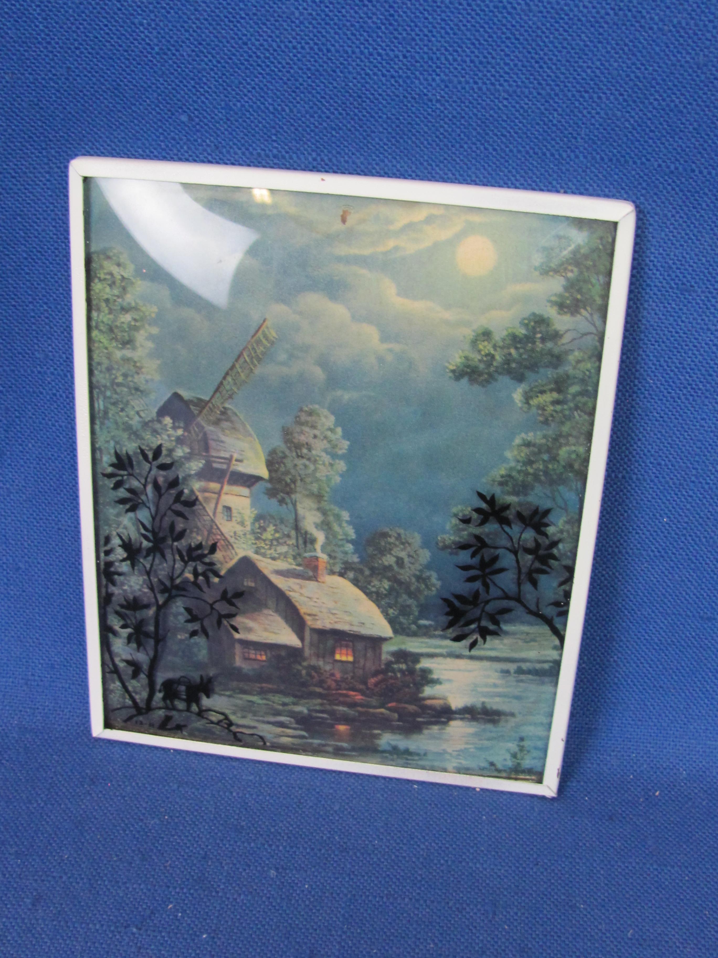 3 Vintage Silhouette Prints – 4” x 5” - River, Mountains, Mill in Moonlight, Stagecoach -