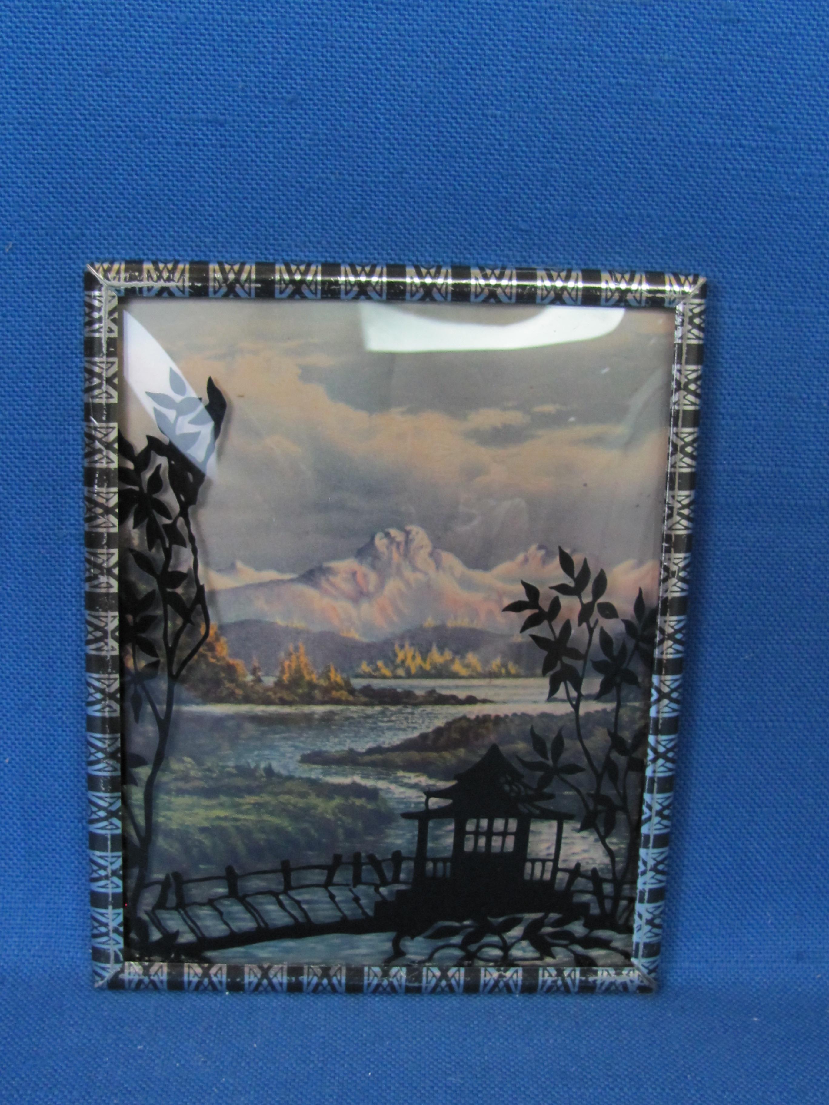 3 Vintage Silhouette Prints – 4” x 5” - River, Mountains, Mill in Moonlight, Stagecoach -