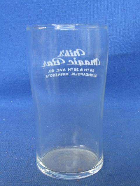 Vintage 1950's  Beer Glass  for Nib's Magic Bar Minneapolis (Steinie size) 4 1/2” Tall