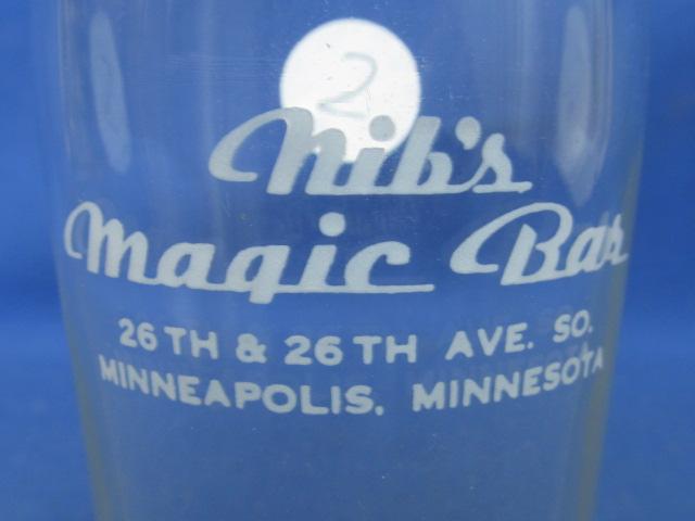 Vintage 1950's  Beer Glass  for Nib's Magic Bar Minneapolis (Steinie size) 4 1/2” Tall