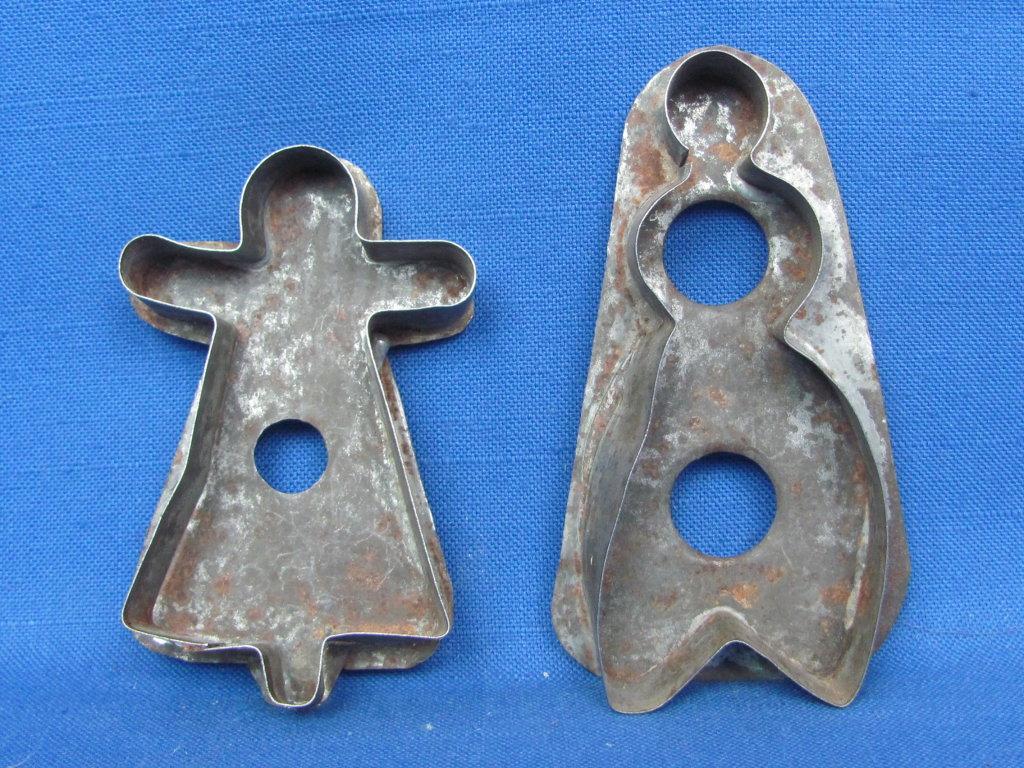 Antique Metal Cookie Cutters – Man & Woman?  - 2 Figures abour 4” to 4 3/4” Long