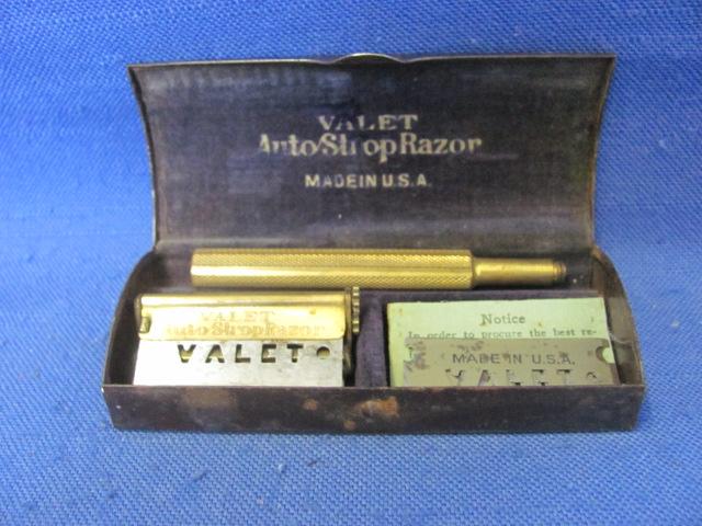 Valet Auto/Strop Razor In Metal Case – Some Blades – Used Condition – As Shown