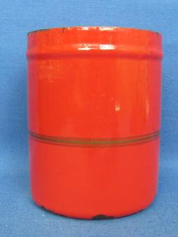 Red Porcelain Enamel Canister “Koffie” - No Lid – 5 1/2” tall – Some enamel loss & wear