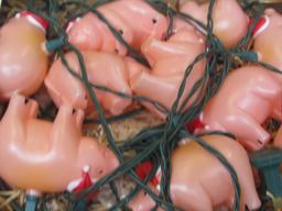 Primal Santas Light Set – Santa Swine – Plastic Pigs with Stocking Hats – Works – 1993