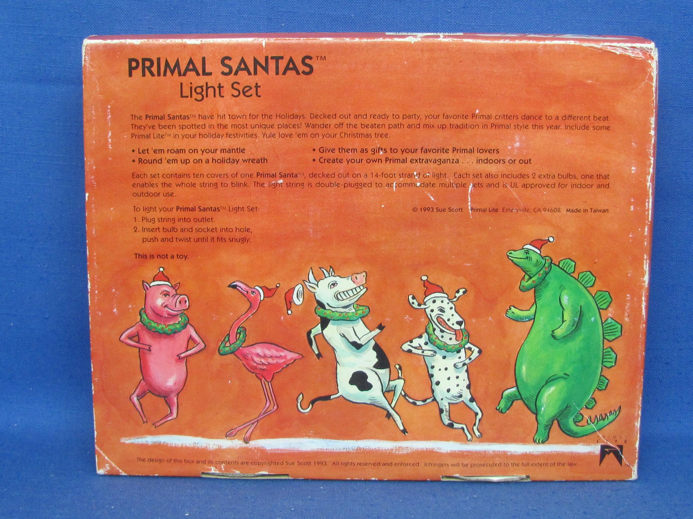 Primal Santas Light Set – Santa Swine – Plastic Pigs with Stocking Hats – Works – 1993