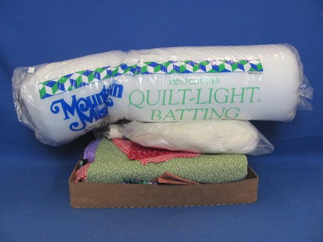 Fabric & Quilt Light Batting – Various Sizes of Fabric – Batting is Unused – As Shown