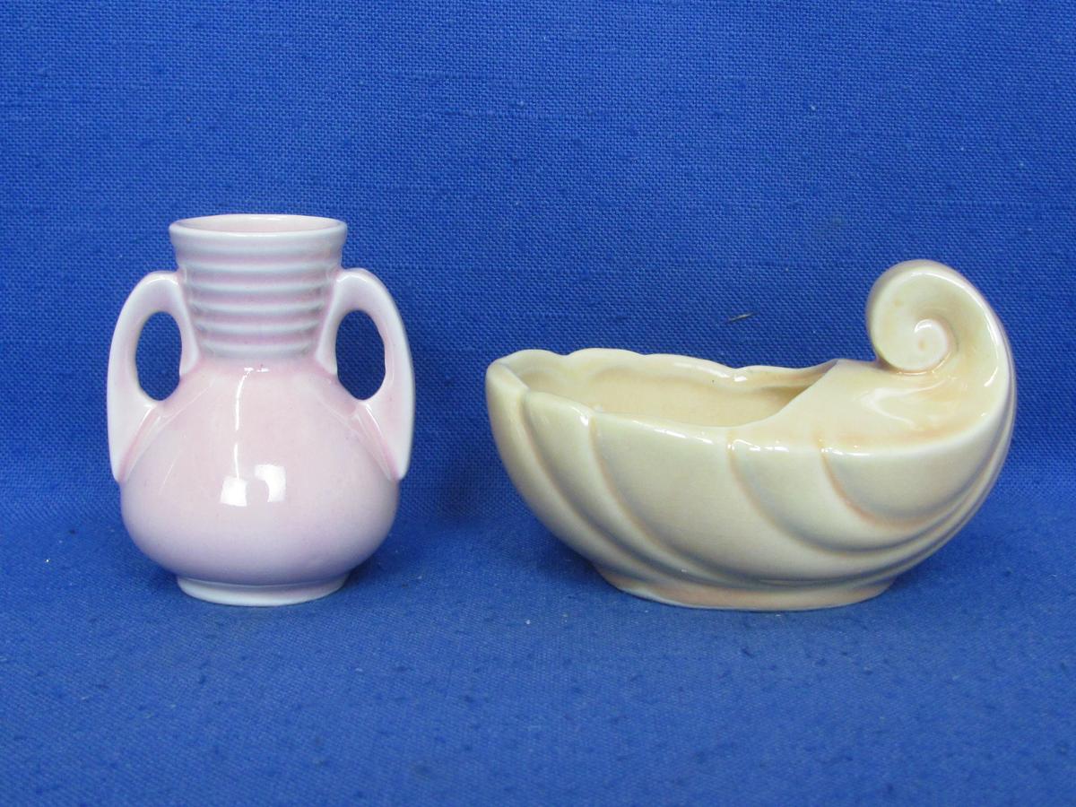 Shawnee Miniature Pink Vase & Small Pottery Cornucopia Planter – Vase is 3” tall