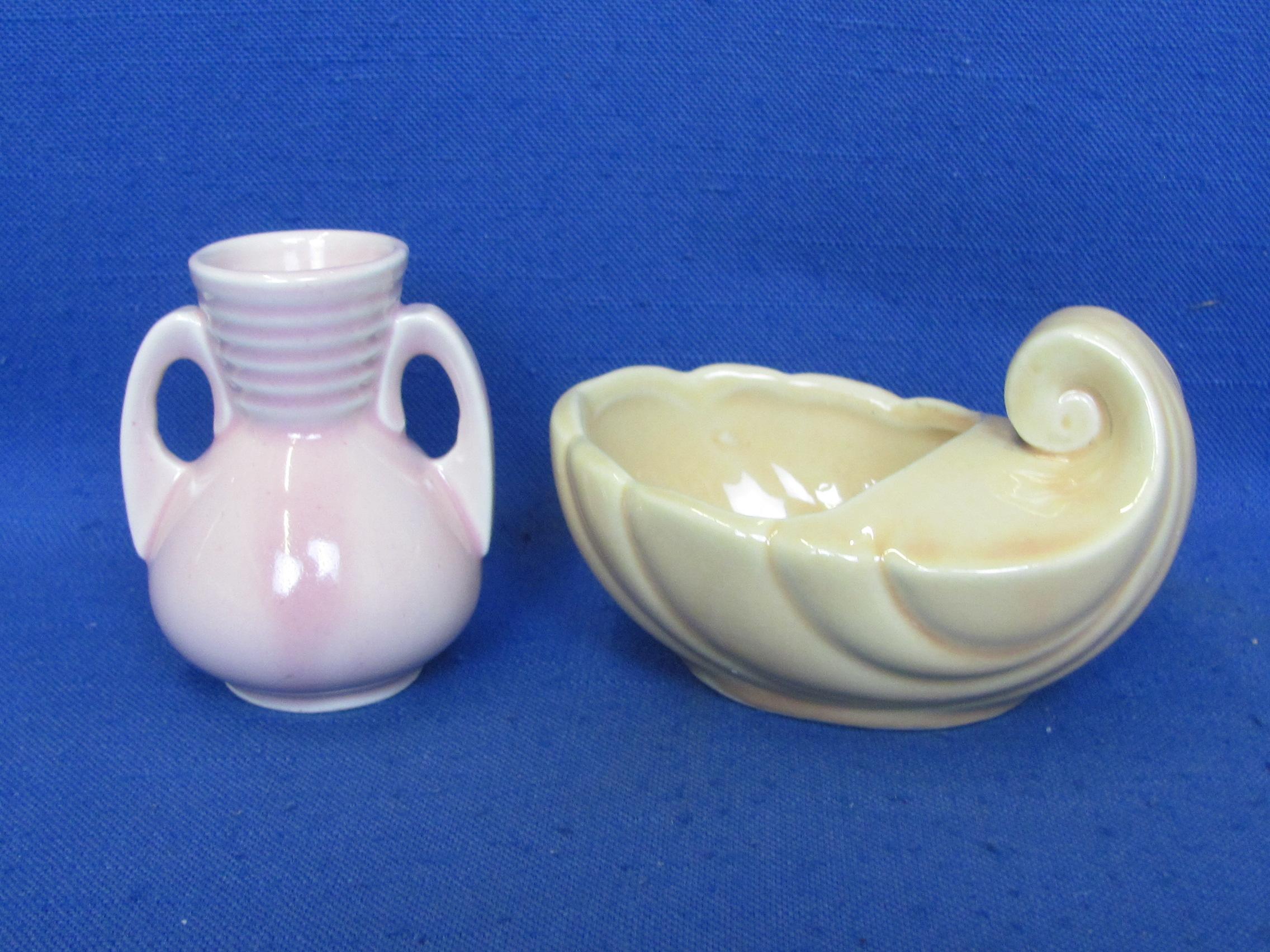 Shawnee Miniature Pink Vase & Small Pottery Cornucopia Planter – Vase is 3” tall