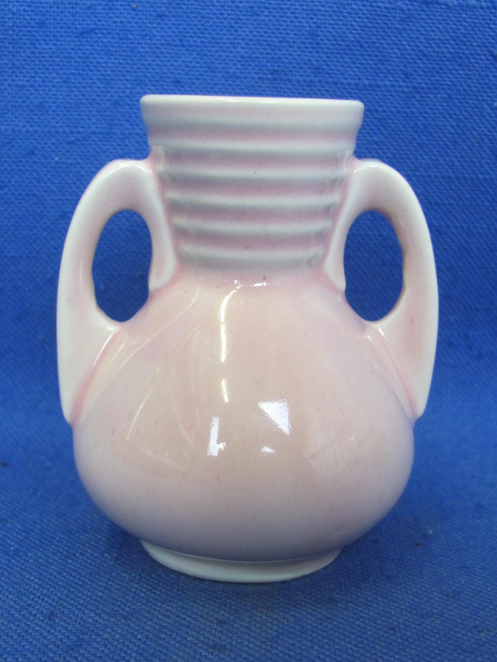 Shawnee Miniature Pink Vase & Small Pottery Cornucopia Planter – Vase is 3” tall