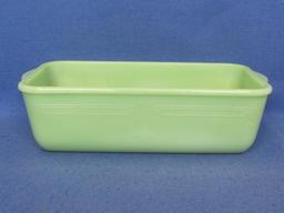 2 Fire-King Loaf Pans – Ivory & Jadite Philbe – 9 3/4” long – Ivory in good condition