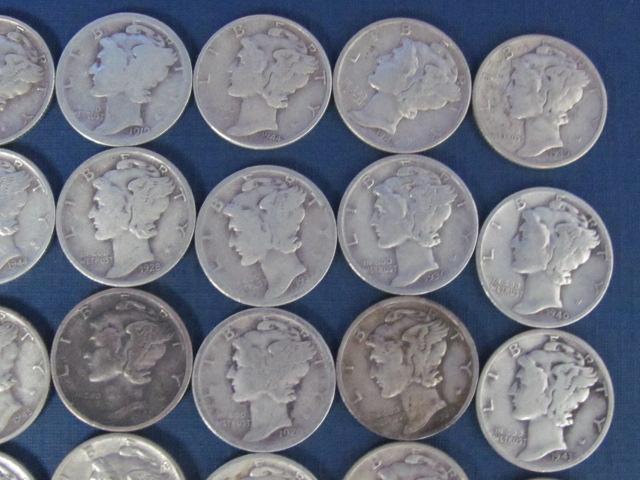 60 Mercury Dimes Various Dates - 146 Grams