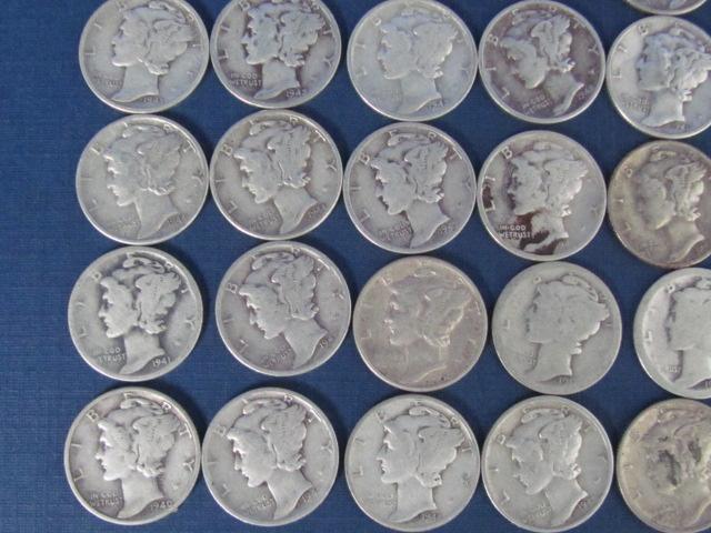 60 Mercury Dimes Various Dates - 146 Grams