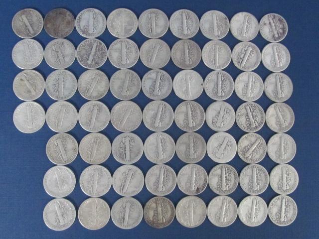 60 Mercury Dimes Various Dates - 146 Grams