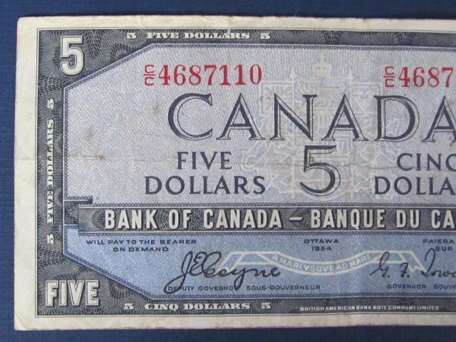 1954 Devils Face $5 Bill from The Bank of Canada