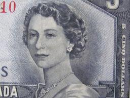 1954 Devils Face $5 Bill from The Bank of Canada