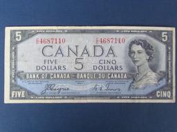 1954 Devils Face $5 Bill from The Bank of Canada