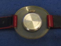 Vintage Swiss Caravelle Watch – Red Face, Clear Surround &  Red Patent Leather Band