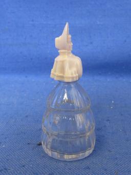 Vintage Perfume Bottle – Victorian Lady in a Bonnet – Pale Pink Plastic  Screw on top 2 3/4” Tall