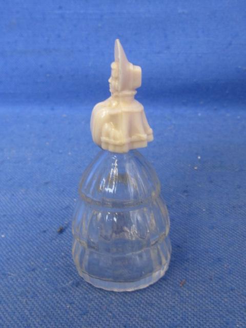 Vintage Perfume Bottle – Victorian Lady in a Bonnet – Pale Pink Plastic  Screw on top 2 3/4” Tall