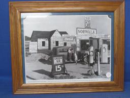 2 Vintage  Black & White Gas Station Photographs , Framed appx 13” T x 16” W Dorothea Lange & E.O. H