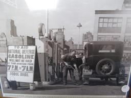 2 Vintage  Black & White Gas Station Photographs , Framed appx 13” T x 16” W – WWII Era Getty Images