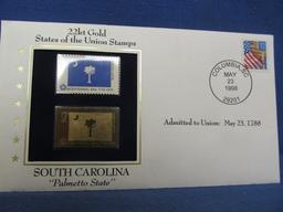 6 Stars & Stripes First Day Isue Stamps (200) & 5 22 Carat Gold Replicas