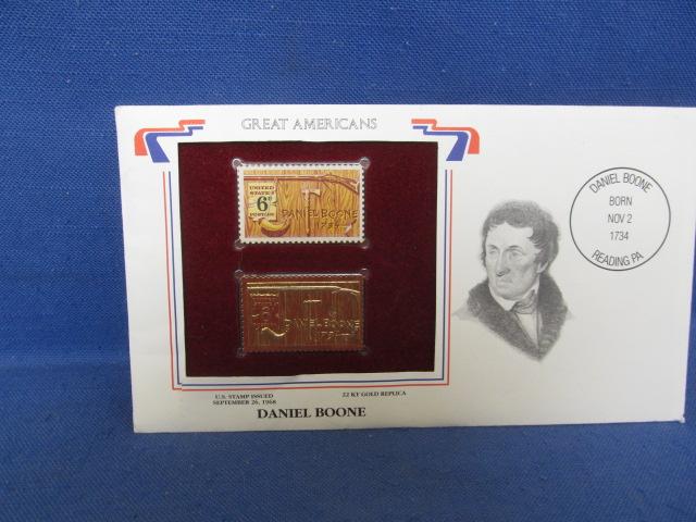 6 Stars & Stripes First Day Isue Stamps (200) & 5 22 Carat Gold Replicas