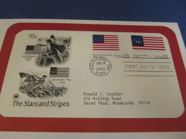 6 Stars & Stripes First Day Isue Stamps (200) & 5 22 Carat Gold Replicas