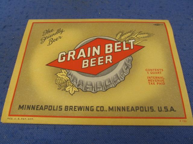 5 1 Quart Grain Belt Beer Labels – Unused NOS