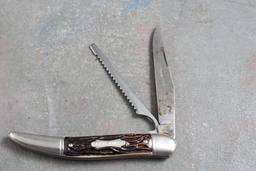 Vintage Fish Knife, Scaler & Bottle Opener Colonial Bone Handle 5" Closed