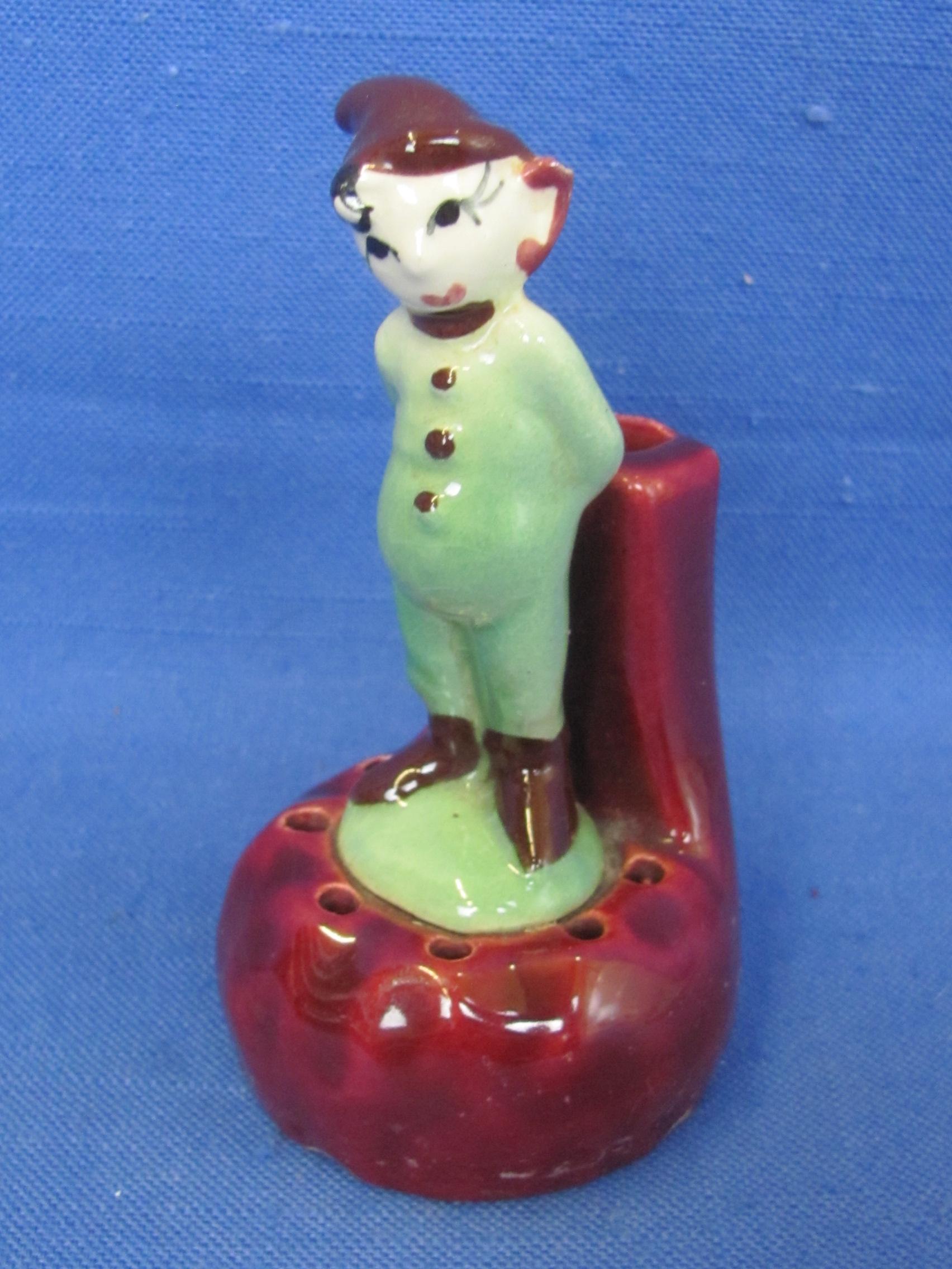 Vintage Pottery Pixie Flower Frog & Bud Vase – 4 1/4” tall – Good condition