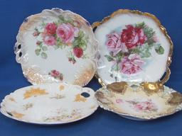 4 Porcelain Bowls/Plates with Floral Designs – 3 Unmarked – 1 made in Bavaria – About 10/11” in dia