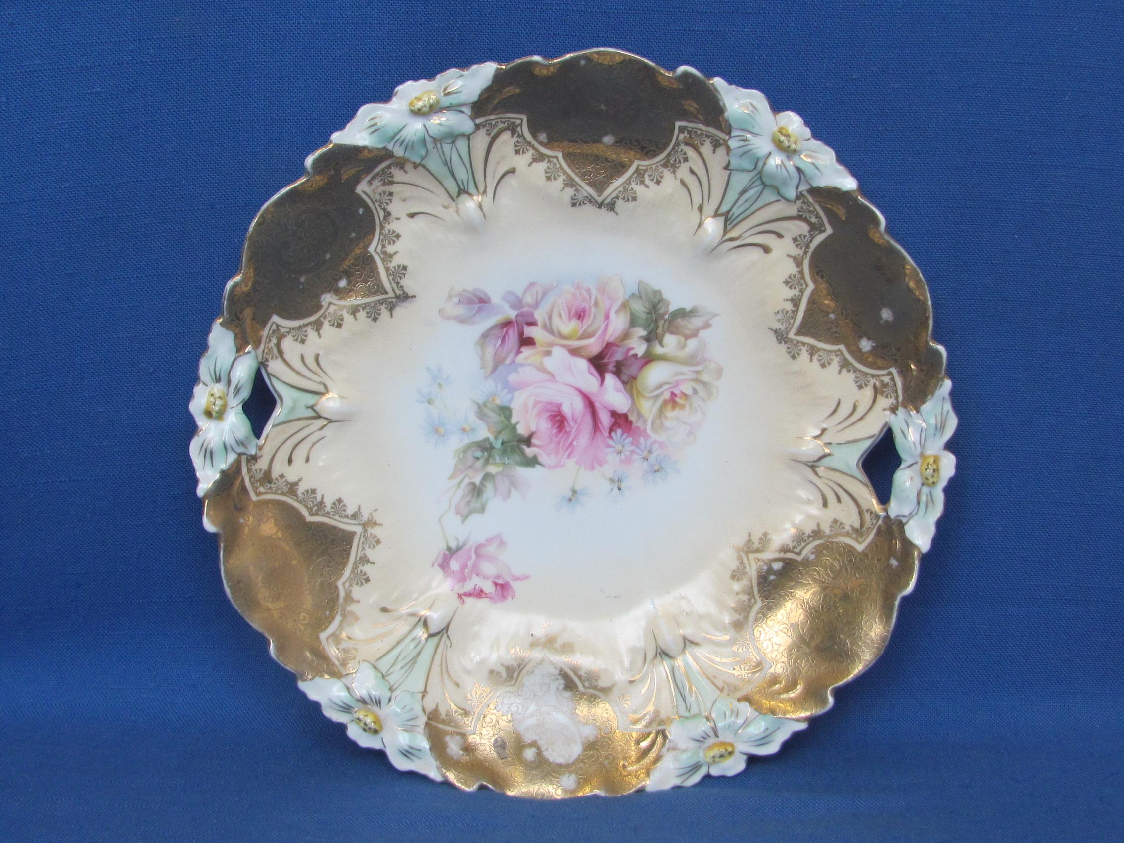 4 Porcelain Bowls/Plates with Floral Designs – 3 Unmarked – 1 made in Bavaria – About 10/11” in dia