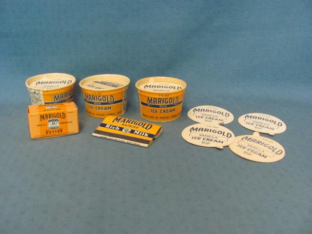 Marigold Dairy Ice Cream Containers – Miniature Butter Box – Matchbook – As Shown