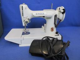 Portable Singer Sewing Machine Model 221 With Manuel & Case Measurements  11”H x 12 1/2”L