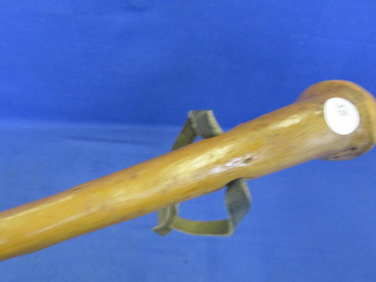 Walking Stick Made Of Wood & Metal Tip With Leather Strap Handle 37 1/4”H