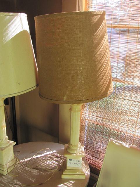 Marble Lamps (2) With Shades – 32” T – Work – As Shown