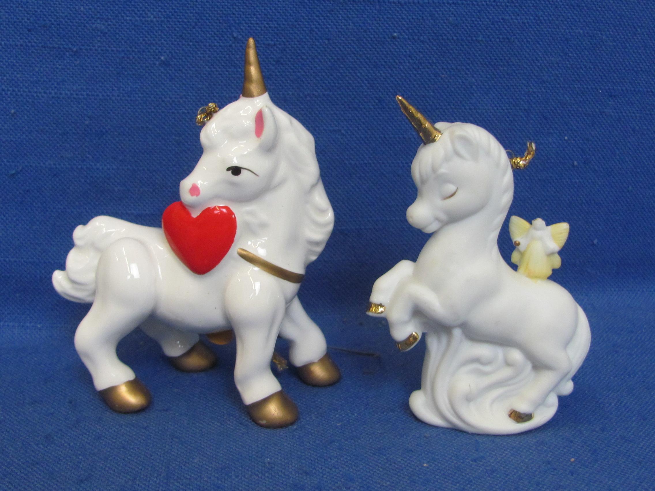 Lot of Unicorn Christmas Ornaments – Ceramic – Fabric – Wood – Good condition