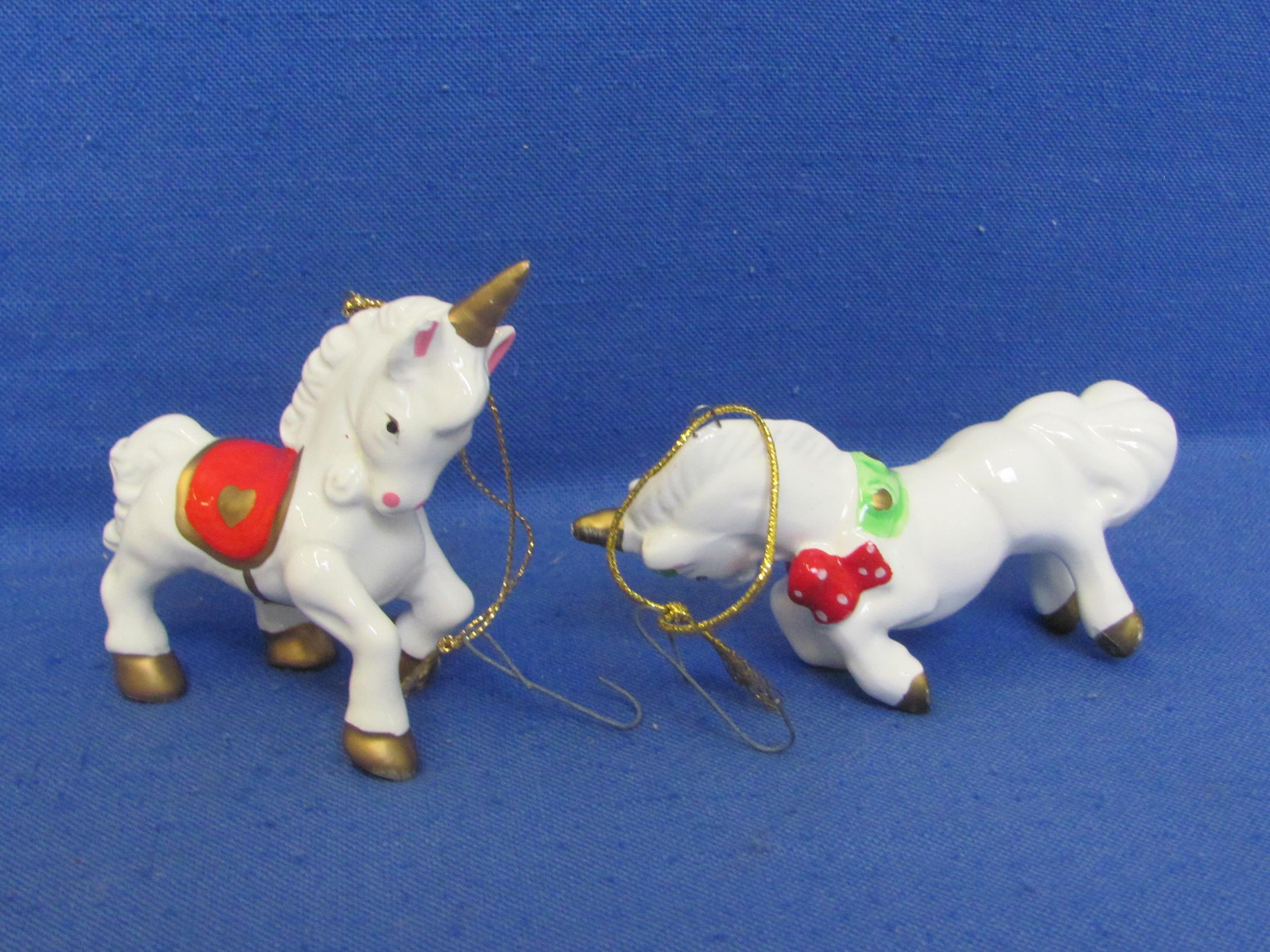 Lot of Unicorn Christmas Ornaments – Ceramic – Fabric – Wood – Good condition