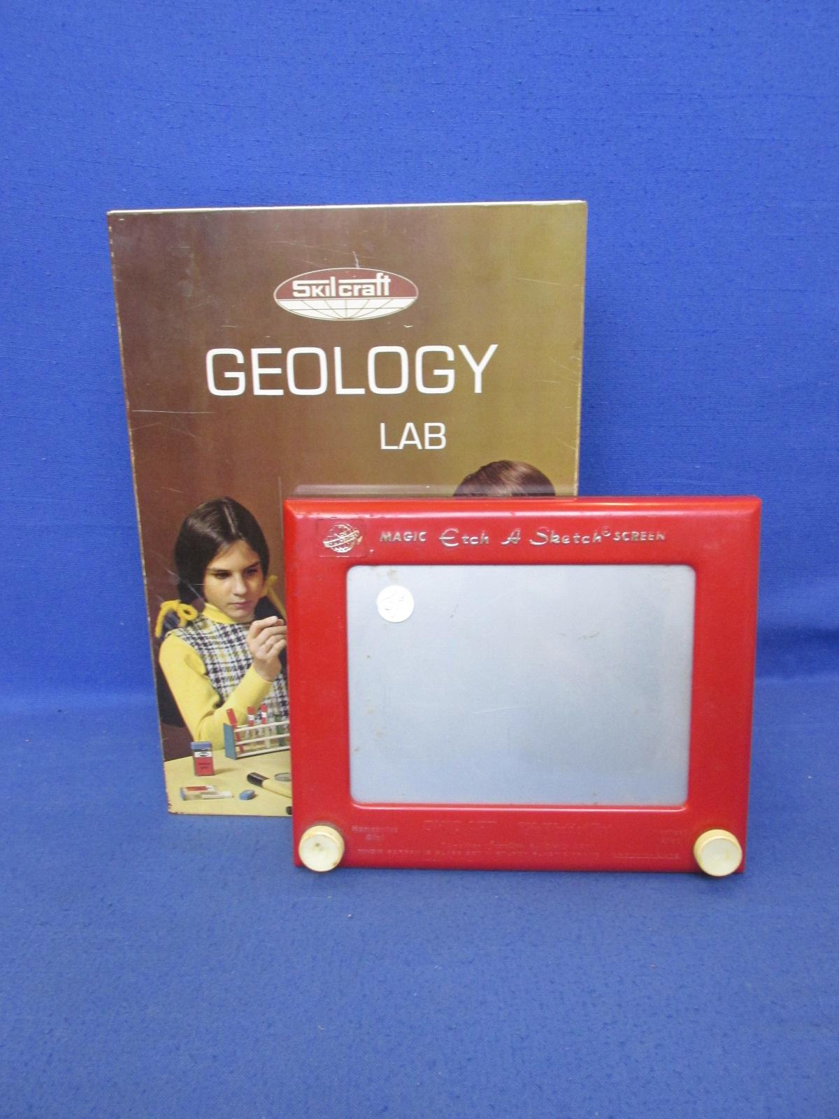 Lot Of 2 – (1) #505 Ohio Art Etch-A-Sketch (1) Tin Box (Empty) Skilcraft Geology Lab -