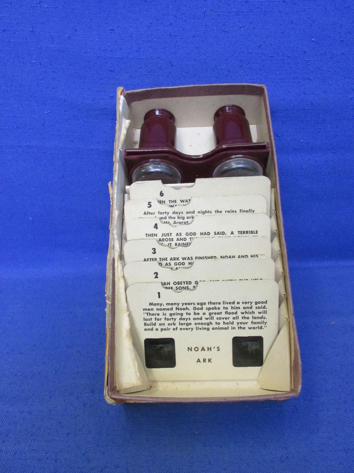 Vintage – 3-D Viewer & 6 Viewing Cards In Box (Missing It's Cover) - Please Consult Pictures -