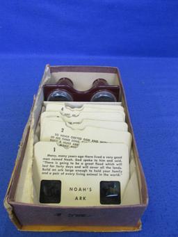 Vintage – 3-D Viewer & 6 Viewing Cards In Box (Missing It's Cover) - Please Consult Pictures -