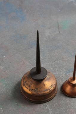 2 Vintage Copper Oiler Oil Cans 7" & 5"