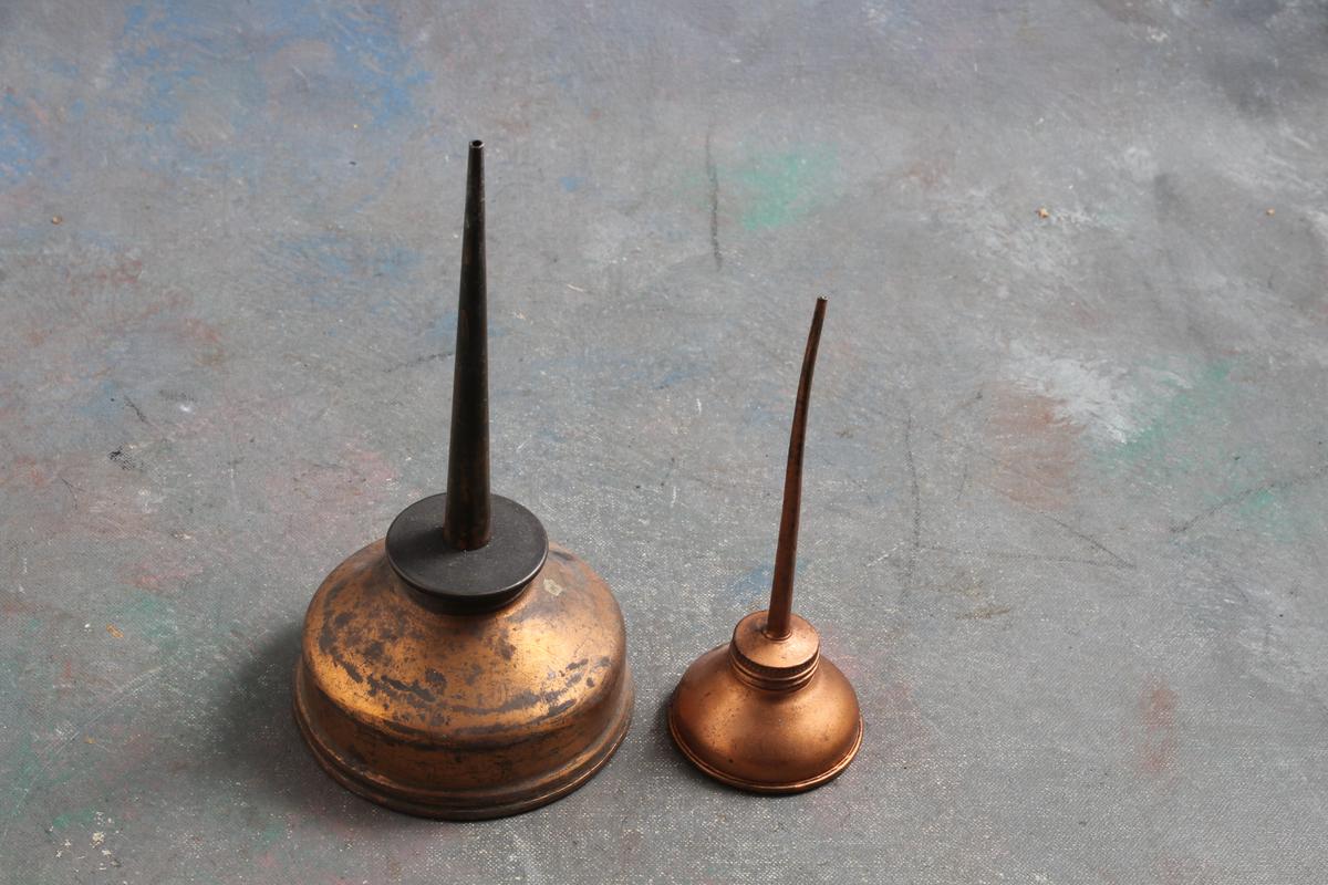 2 Vintage Copper Oiler Oil Cans 7" & 5"