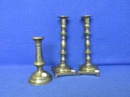 Lot Of 3 Brass Candlesticks – Pair Of Baldwin (CM) 9 3/4”H - (1) Weighted Base Candlestick 6 3/4”H