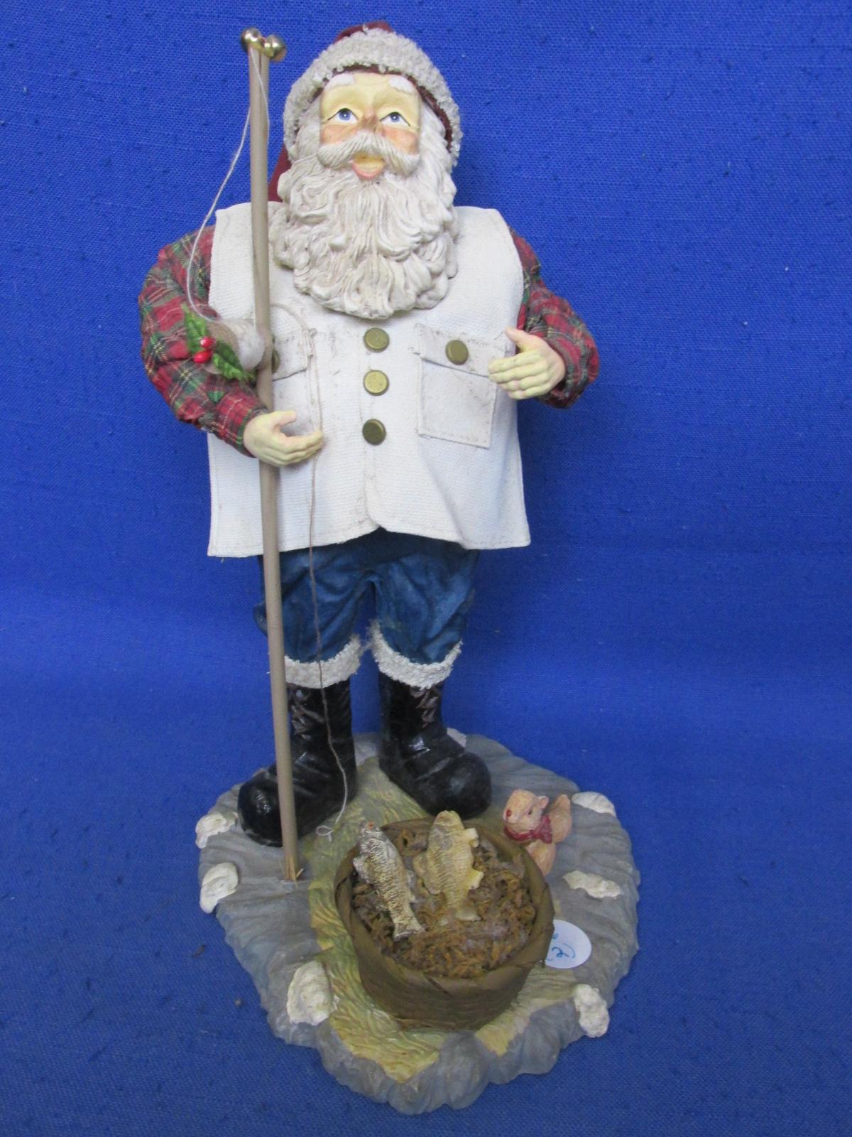 Lot Of 2 Winter/Christmas Decor – Fishing Santa 10 1/4”H x 6”L x 7 1/4”W – 1 3/4”L x 2 1/4”H Pin